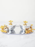 Ensemble plateau et pots silver/gold
